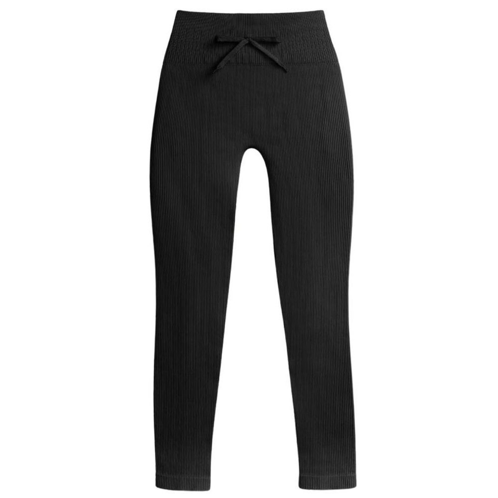 Black High Waisted Ribbed Drawstring Tie Waist Leggings S